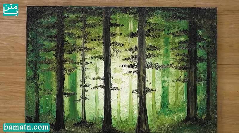 نقاشی جنگل زیبا با مداد رنگی