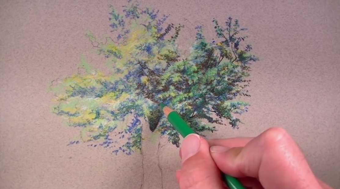 طراحی برگ درخت با مداد رنگی

