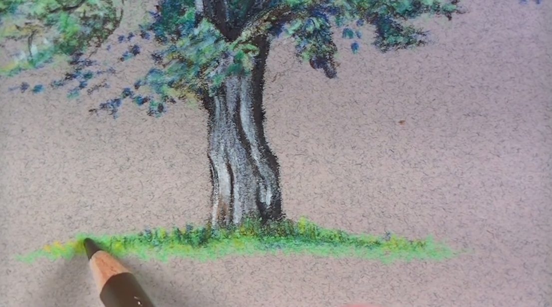 طراحی برگ درخت با مداد رنگی