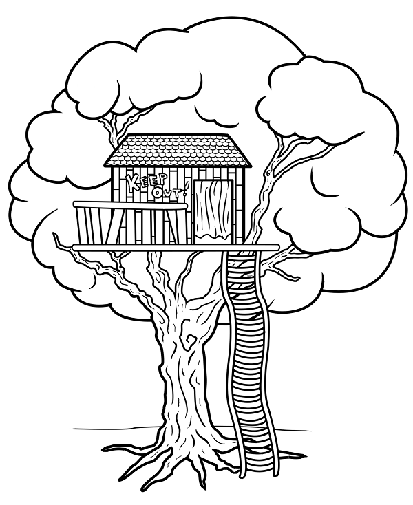 نقاشی درخت و خانه کودکانه