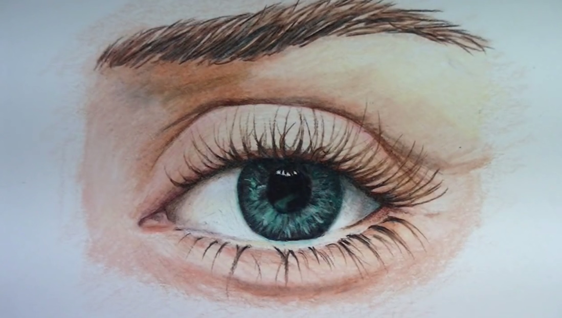 طرح نقاشی چشم با مداد رنگی