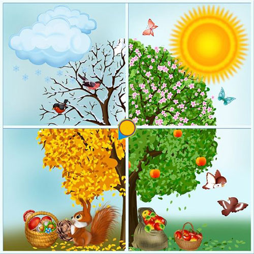 نقاشی درخت چهار فصل کودکانه