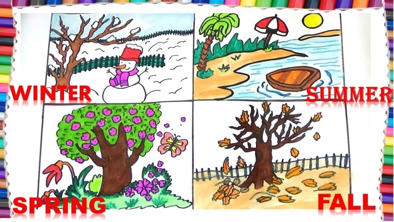 عکس نقاشی چهار فصل کودکانه