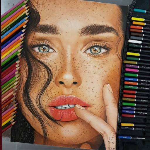 نقاشی با مداد رنگی از چهره