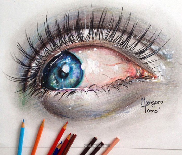آموزش نقاشی چشم با مداد رنگی ساده