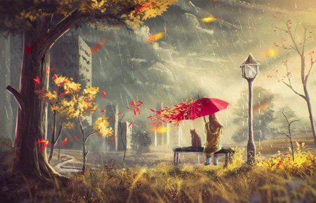 نقاشی چتر زیر باران