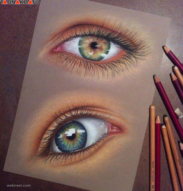 عکس نقاشی چشم با مداد رنگی