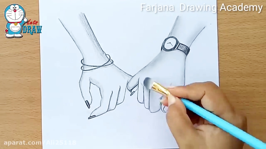 طراحی با مداد دختر و پسر