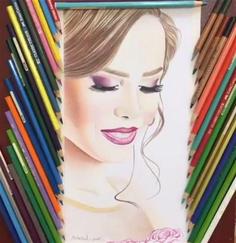 نقاشی چهره زن با مداد رنگی
