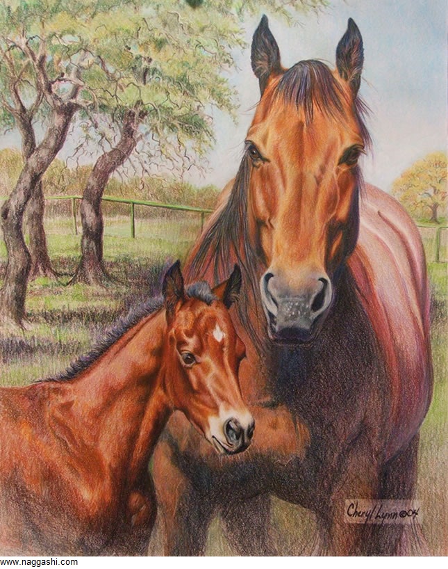 نقاشی با مداد رنگی اسب تک شاخ