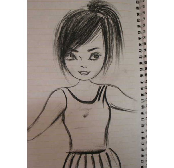نقاشی دختر تنها با مداد سیاه
