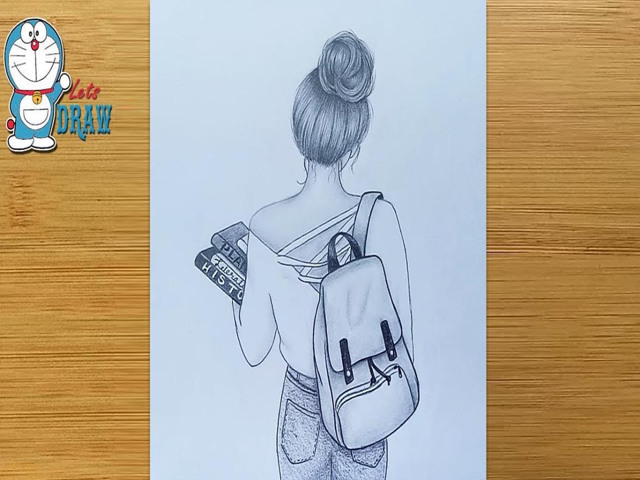نقاشی با مداد دخترانه ساده
