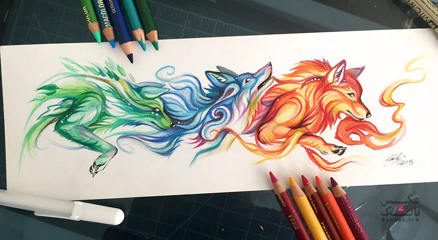 تصاویر نقاشی حیوانات با مداد رنگی