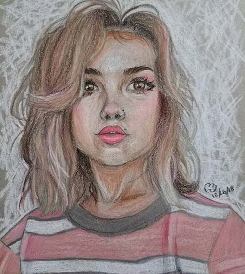 نقاشی دختر تنها با مداد رنگی