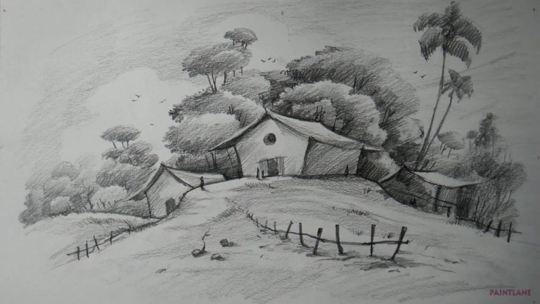 نقاشی از منظره با مداد سیاه