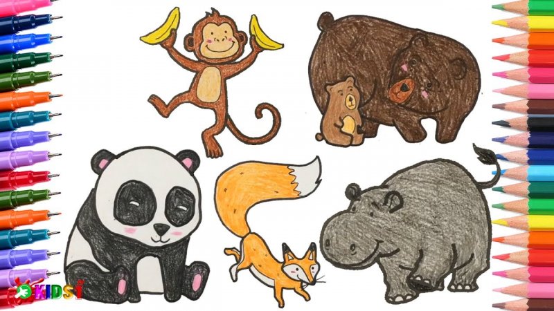 نقاشی حیوانات با مداد رنگی برای کودکان