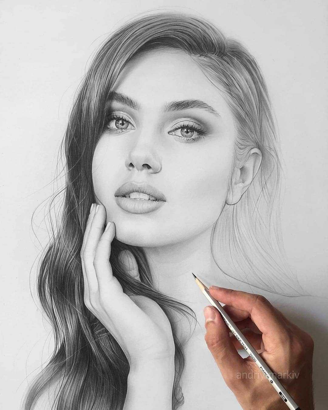 عکس طراحی چهره دختر با مداد