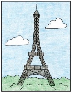طرح نقاشی برج ایفل با مداد ساده آسان