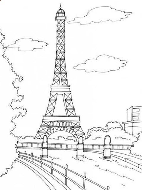 نقاشی برج ایفل با مداد رنگی