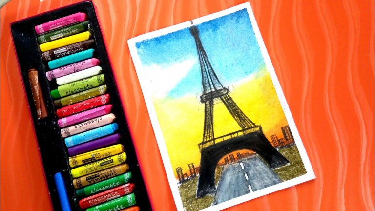 عکس نقاشی برج ایفل با مداد رنگی