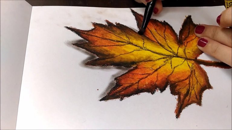 نقاشی برگ انجیری با مداد رنگی