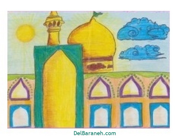 نقاشی ساده کودکانه از حرم امام رضا