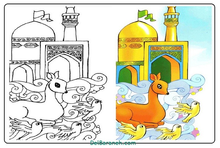 نقاشی ساده کودکانه از حرم امام رضا