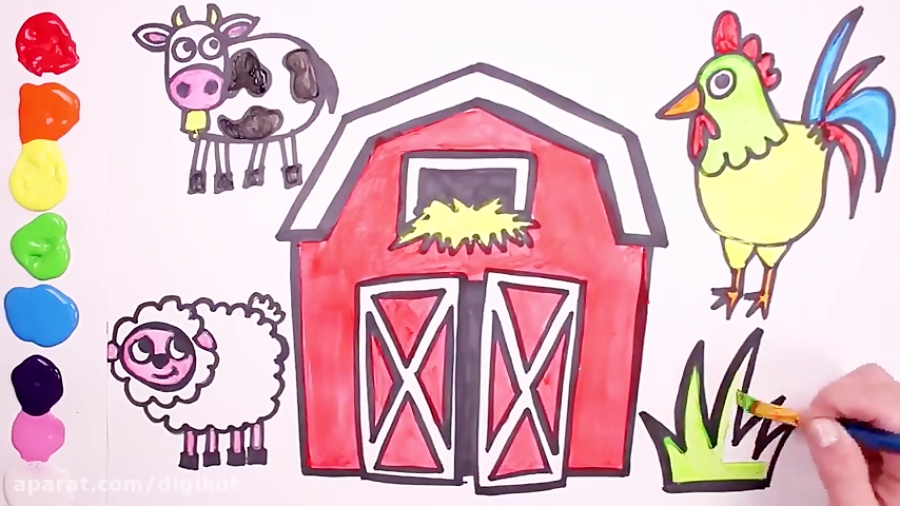 نقاشی حیوانات اهلی در مزرعه برای کودکان