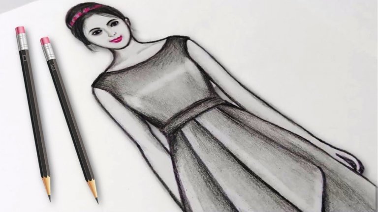 طراحی لباس با مداد سیاه ساده