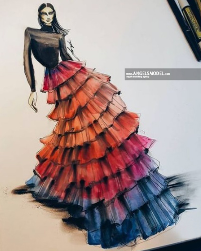 طراحی لباس با مداد رنگی ساده