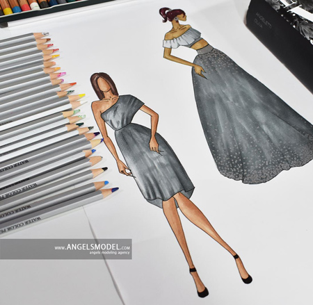 طراحی لباس روی کاغذ با مداد
