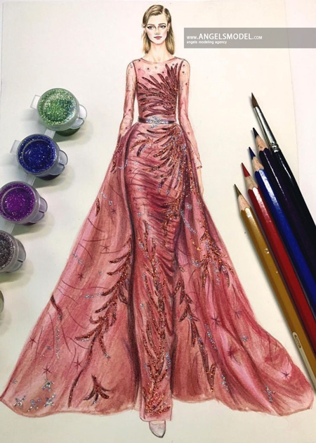 مدل طراحی لباس با مداد رنگی