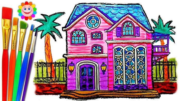 نقاشی خانه ویلایی با مداد رنگی