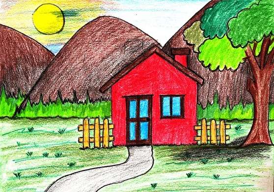 نقاشی خانه کودکانه زیبا