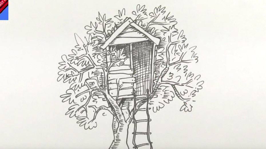 نقاشی خانه درختی زیبا
