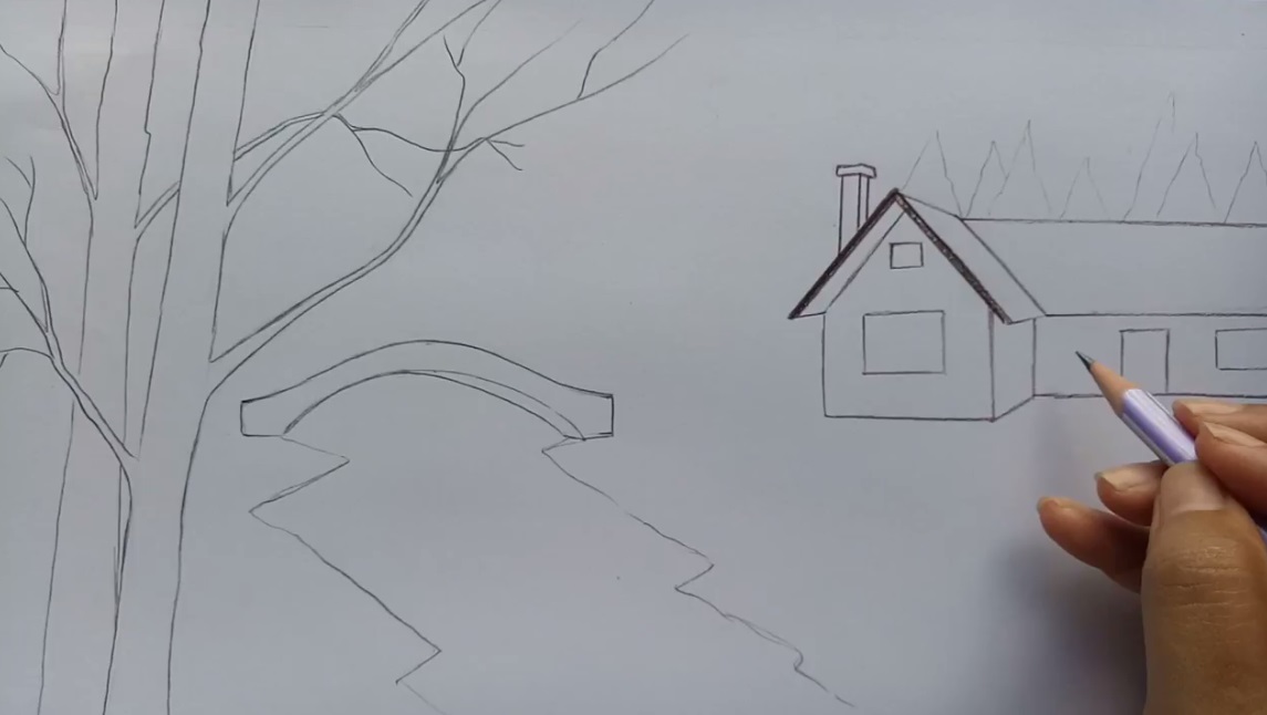 نقاشی خانه ساده با مداد رنگی