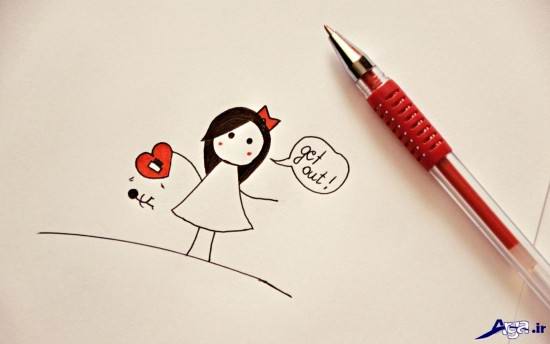 عکس نقاشی عاشقانه کارتونی دختر