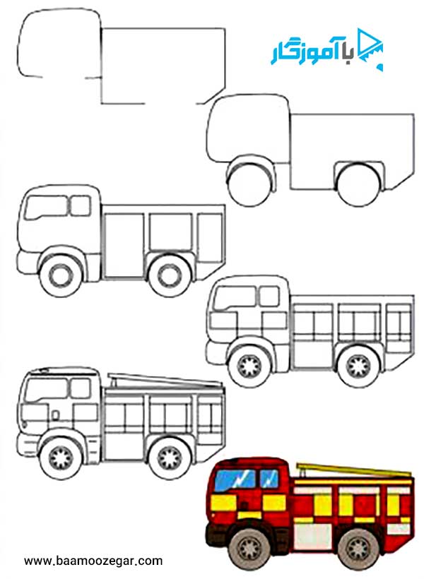 آموزش نقاشی ماشین آتش نشانی برای کودکان