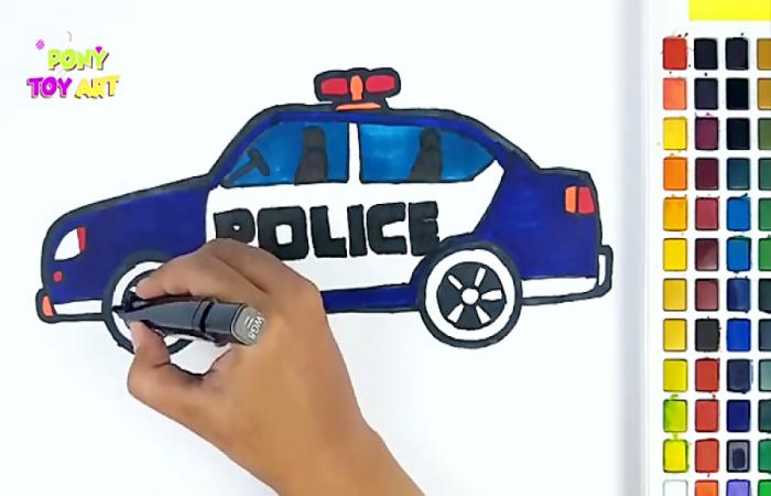 اموزش نقاشی ماشین پلیس کودکانه