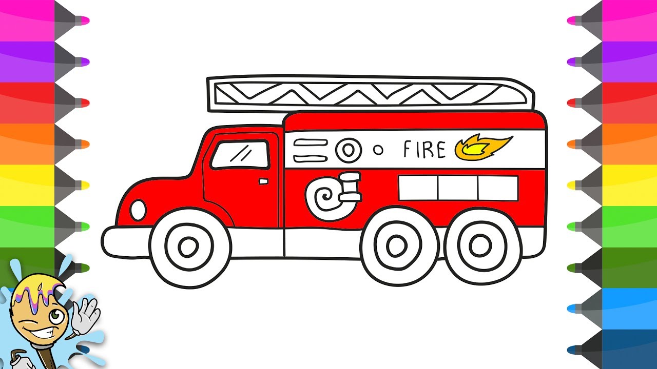 نقاشی کودکانه ساده ماشین آتش نشانی