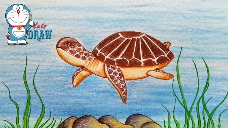 نقاشی لاک پشت در دریا