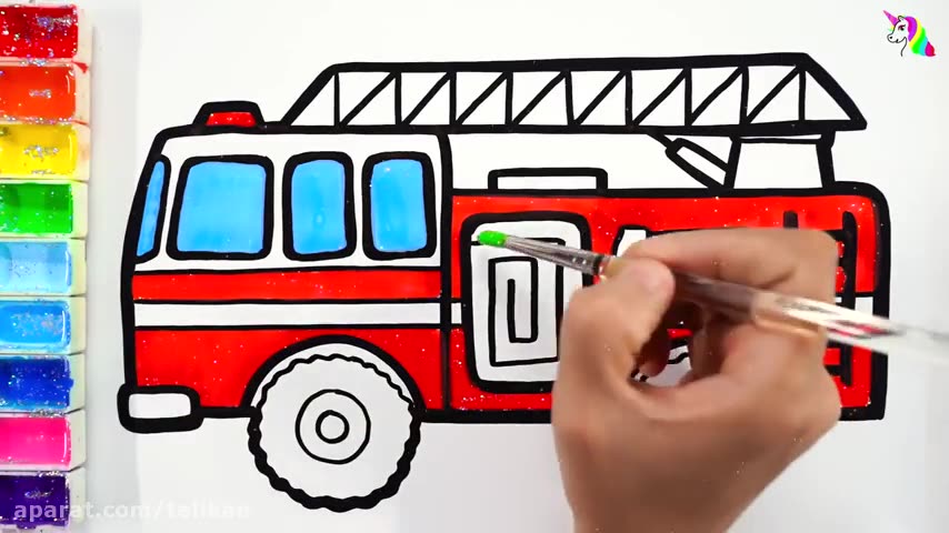 آموزش نقاشی ماشین آتش نشانی کودکانه