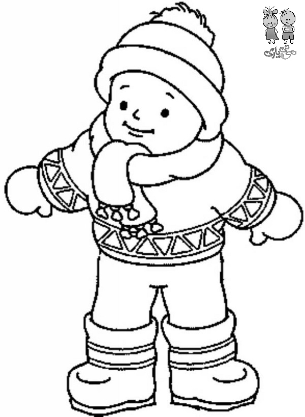 نقاشی کودکانه با لباس زمستانی