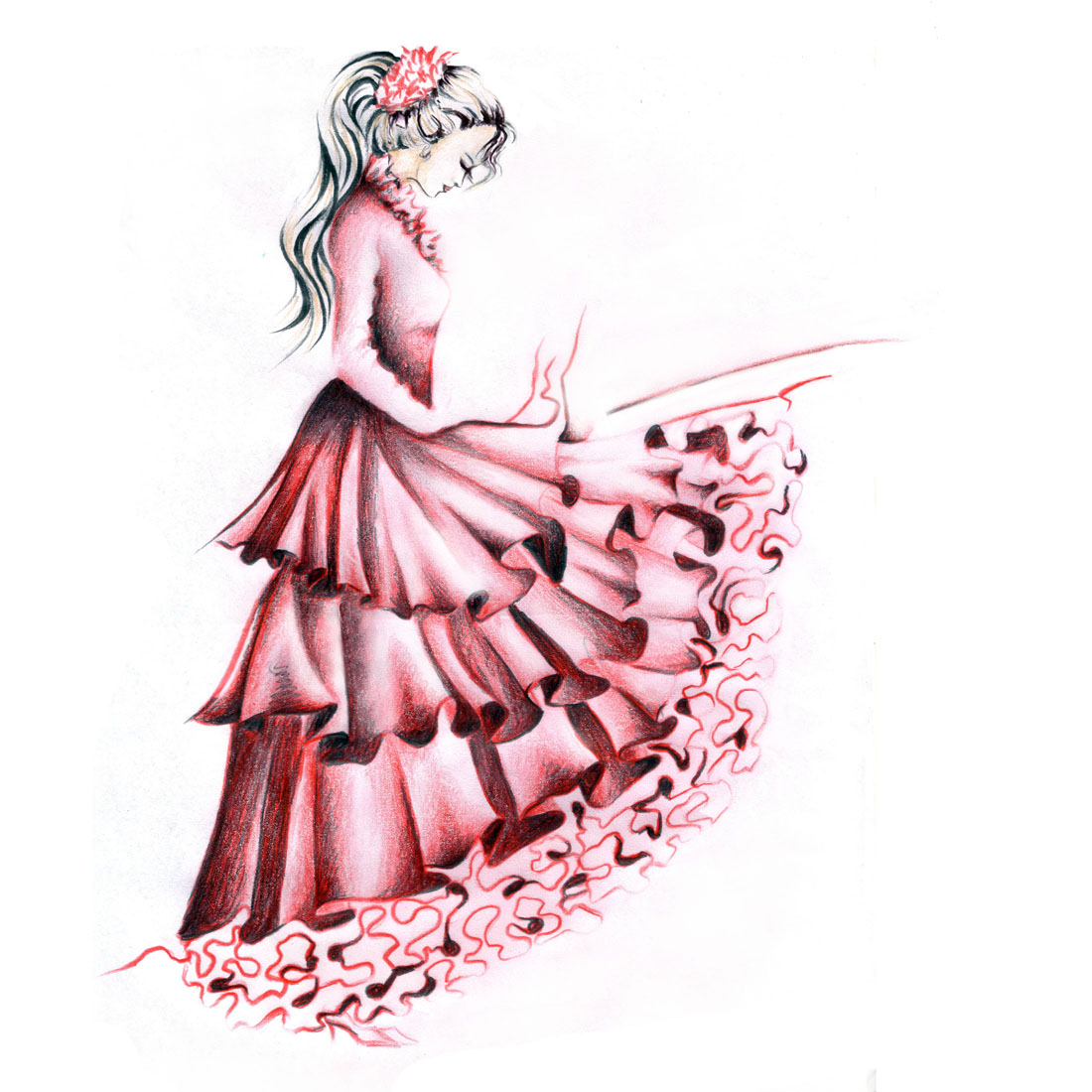 طراحی لباس دخترانه با مداد رنگی