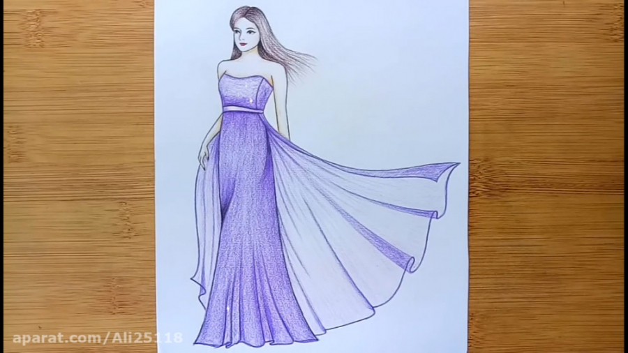 طراحی لباس دخترانه با مداد رنگی