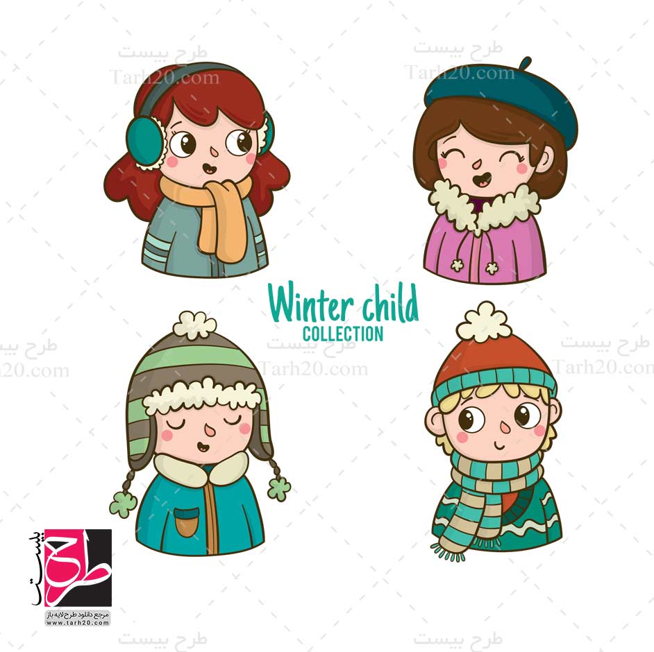 نقاشی کودکانه دختر با لباس زمستانی