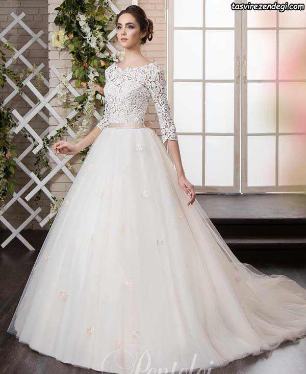 زیباترین مدل لباس عروس استین دار جدید
