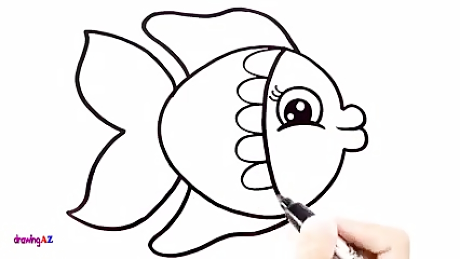 نقاشی کودکانه ماهی و دریا
