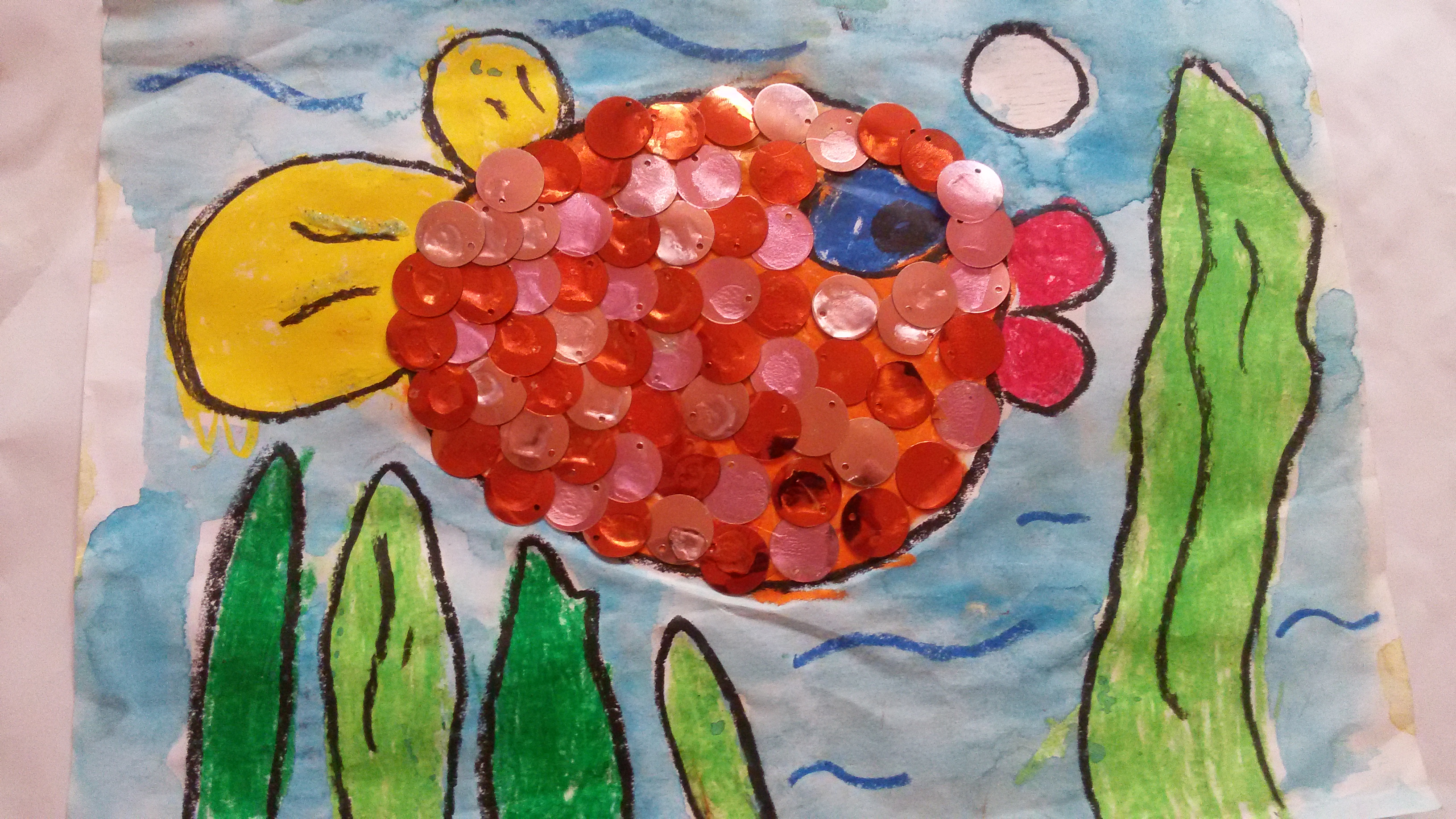 تزیین نقاشی ماهی با پولک