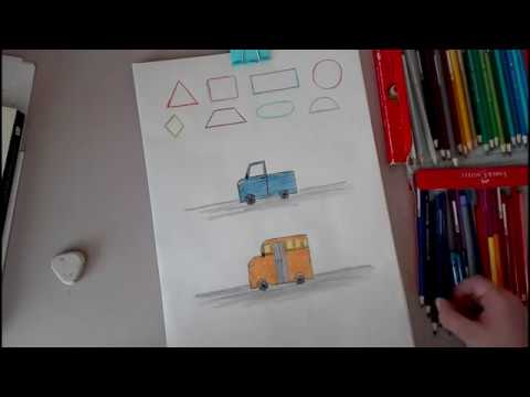 نقاشی ماشین کودکانه با اشکال هندسی
